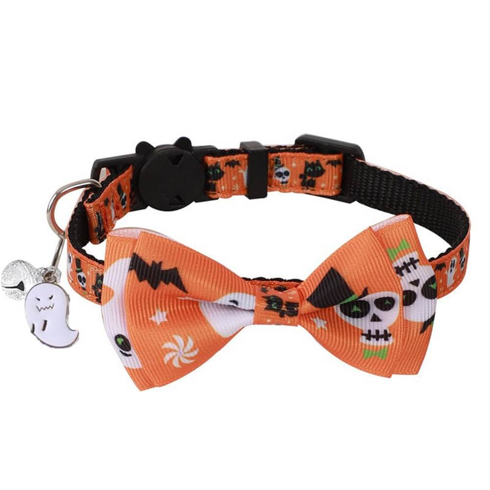 Collar para mascotas de Halloween con lazo y campana