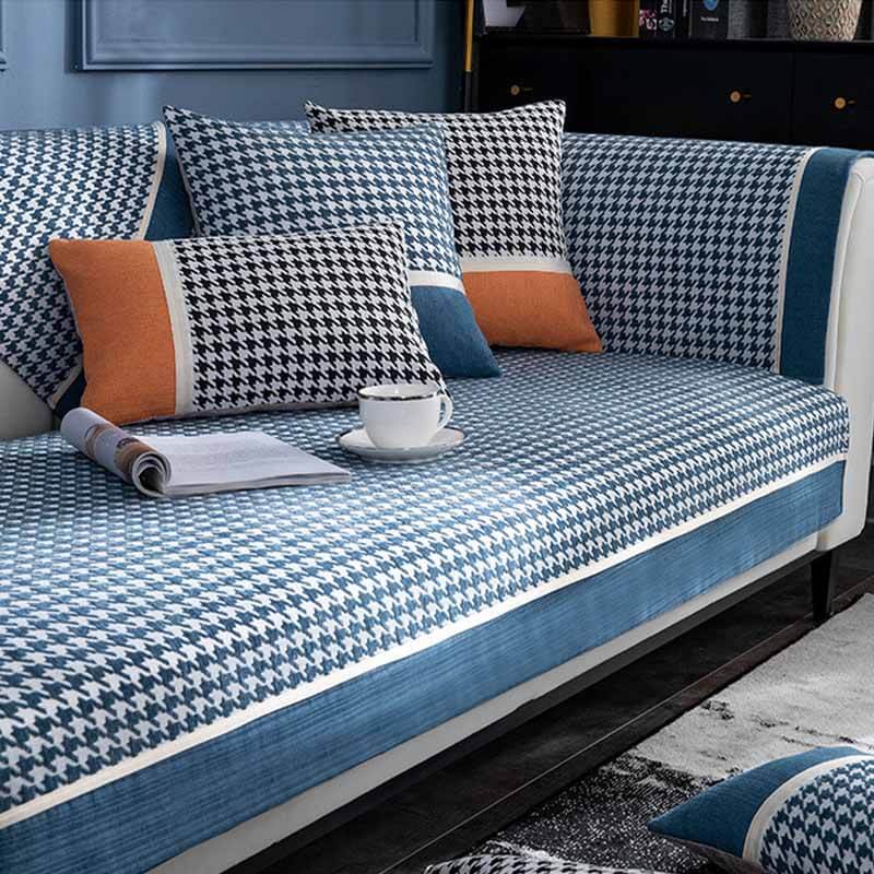 Copridivano in chenille antiscivolo con motivo houndstooth classico