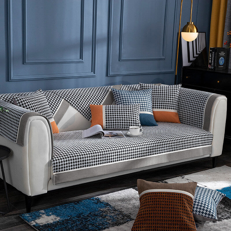 Copridivano in chenille antiscivolo con motivo houndstooth classico