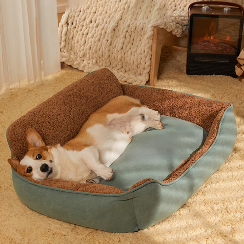 Accogliente divano letto per cani con schienale completo in peluche
