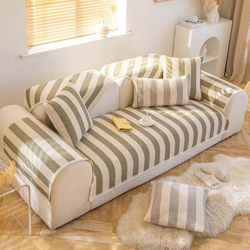 Anti-Kratz-Möbelschutz-Couchbezug aus Baumwollleinen mit Streifen