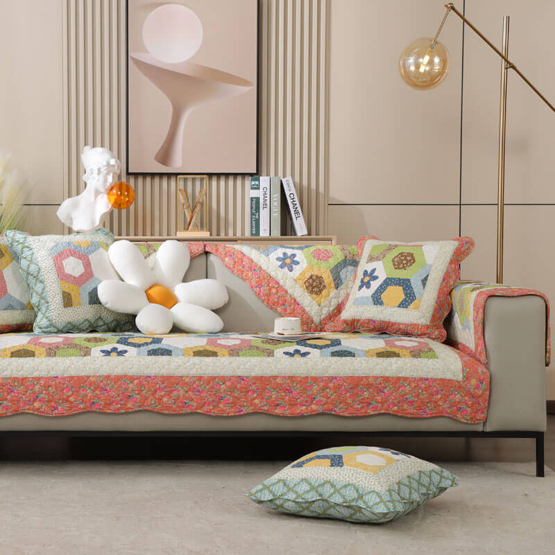 Rutschfester Couchbezug aus Baumwolle im Landhausstil mit Wabenmuster