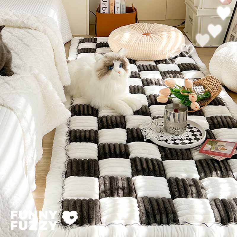 Coperta per cani in cotone peloso a forma quadrata a grandi quadri color crema