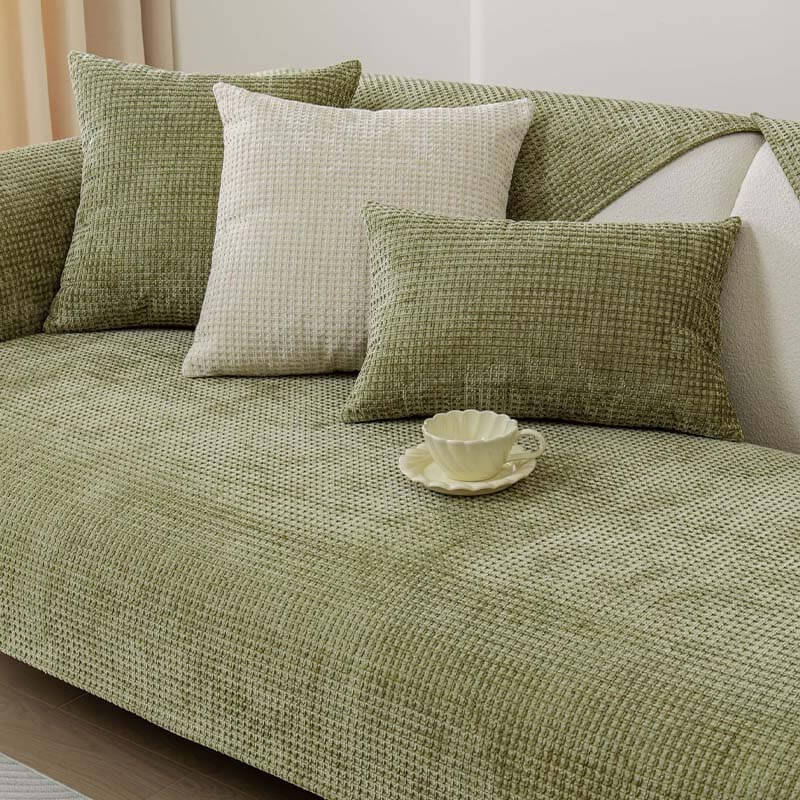 Delicate Waffle Chenille Fabric Furniture Protector Couch Cover