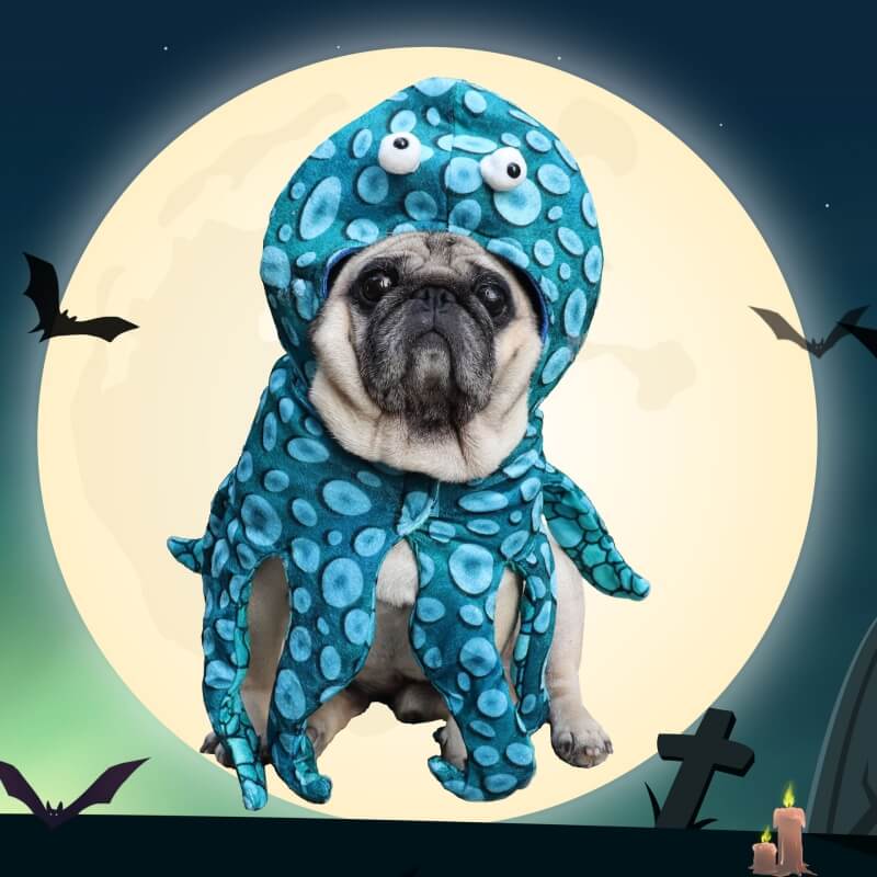 Costume da cane polpo per parodia del costume di trasformazione dell'animale domestico di Halloween