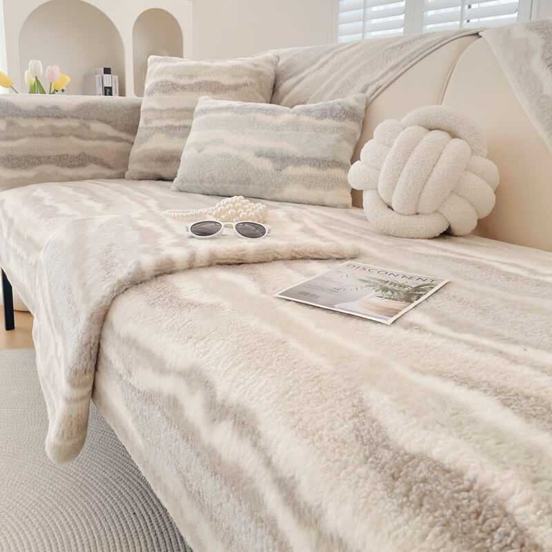 Fodera protettiva per divano, in peluche, color crema, per mobili confortevoli