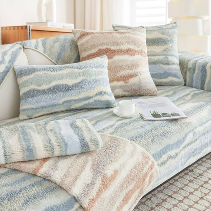 Fodera protettiva per divano, in peluche, color crema, per mobili confortevoli