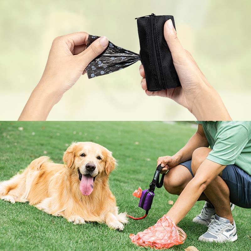 Borsa per passeggiate con cani in tessuto Oxford portatile, dispenser per sacchetti per rifiuti per cani