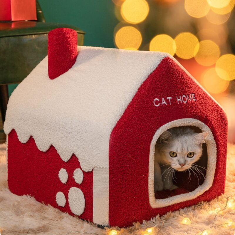 Snowy House Cat Villa Calda grotta per gatti semi-chiusa
