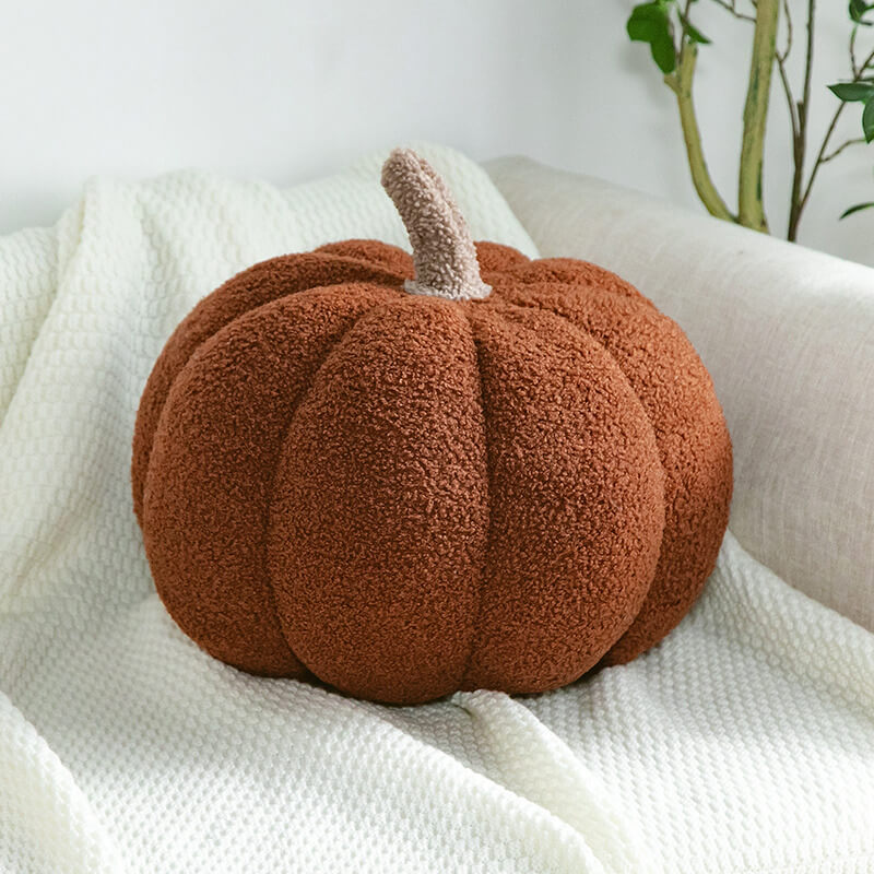 Almohada de sofá con diseño de calabaza y forro polar de peluche