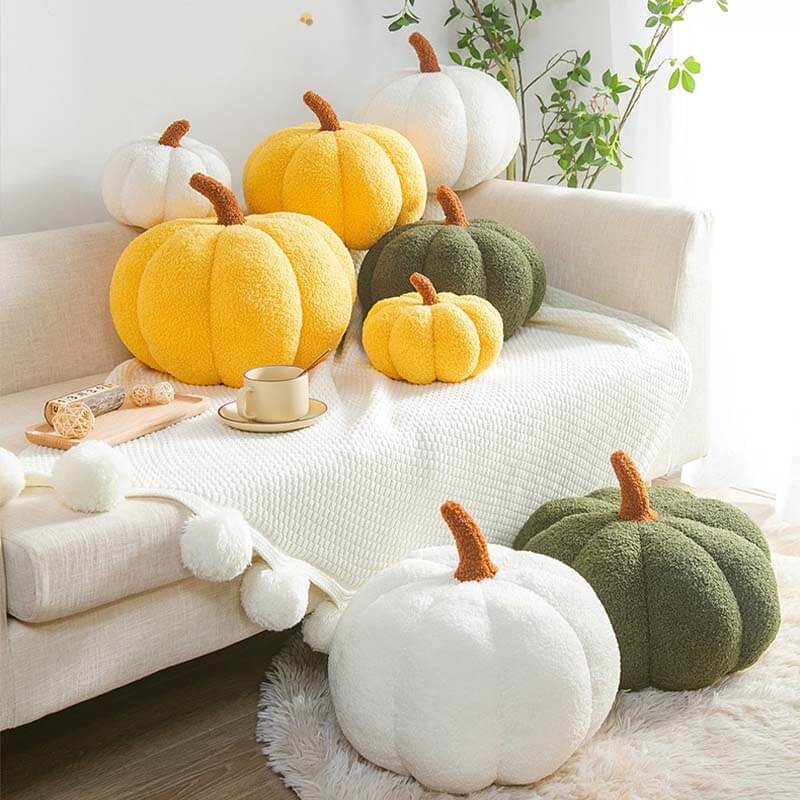 Almohada de sofá con diseño de calabaza y forro polar de peluche