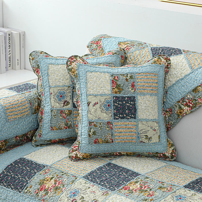 Copertura per divano in cotone a quadri floreale vintage