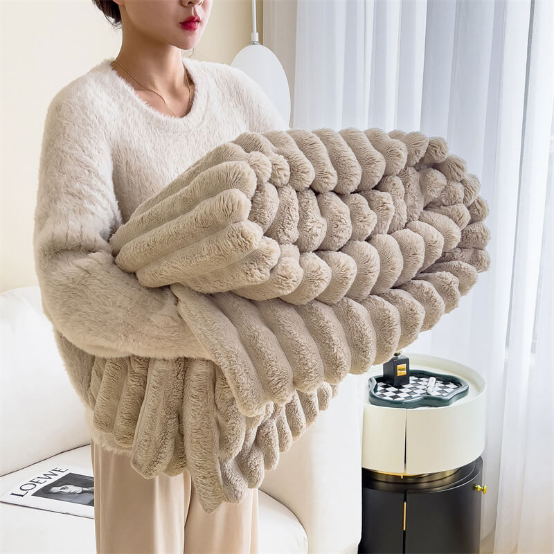 Coperta in peluche di raviolo finto caldo per divano, coperta per umani e cani.