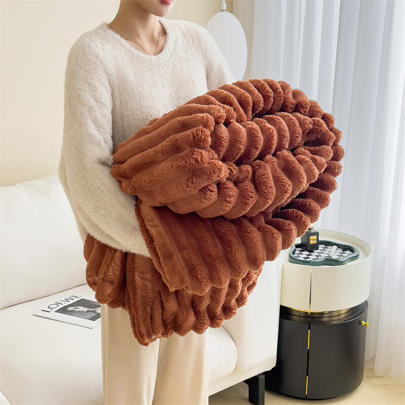 Coperta in peluche di raviolo finto caldo per divano, coperta per umani e cani.