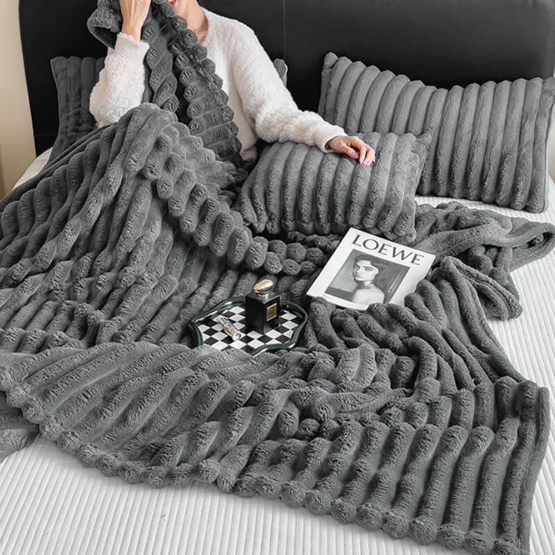 Warm Faux Rabbit Plush Sofa Throw Blanket Human Dog Blanket