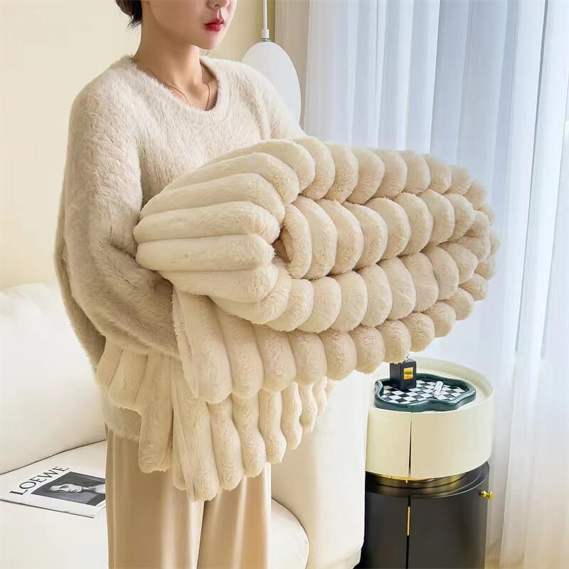 Coperta in peluche di raviolo finto caldo per divano, coperta per umani e cani.