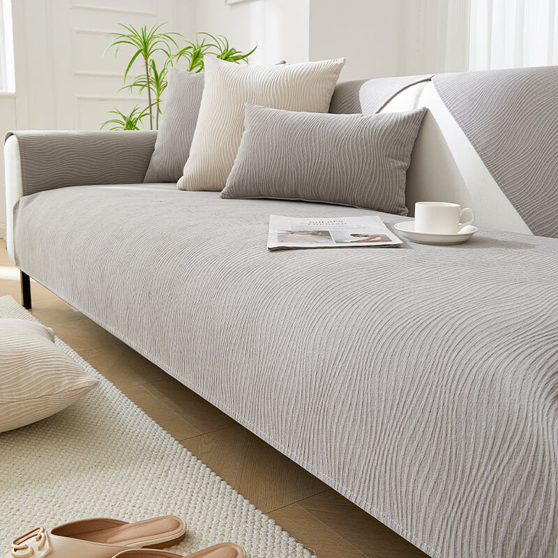 Copertura per divano in chenille morbido con texture a legno anti-graffio
