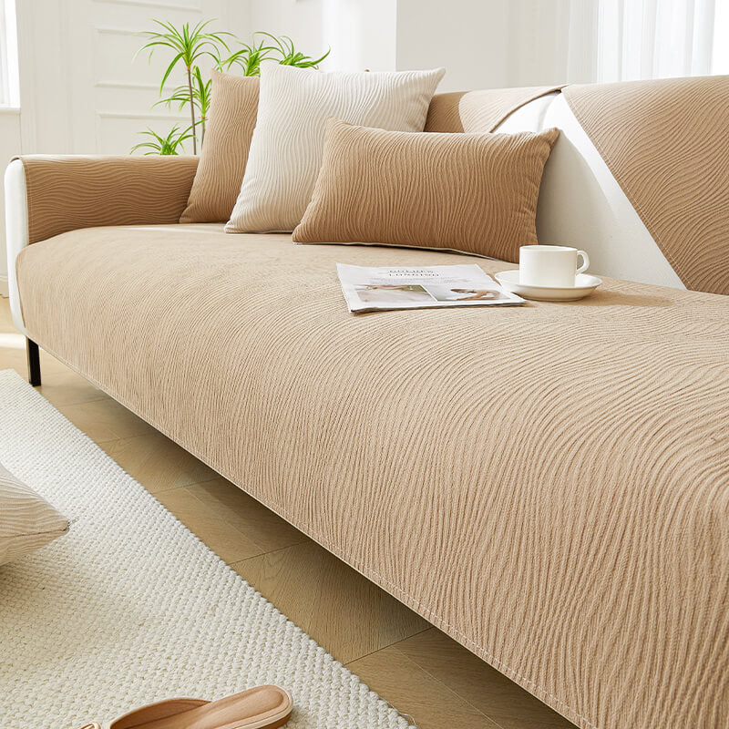 Copertura per divano in chenille morbido con texture a legno anti-graffio