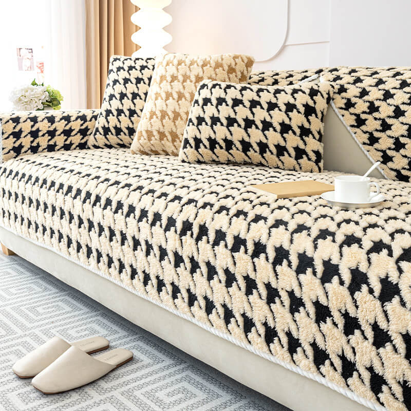 Copertura Antiscivolo per Divano in Panno Houndstooth per Protezione Mobili