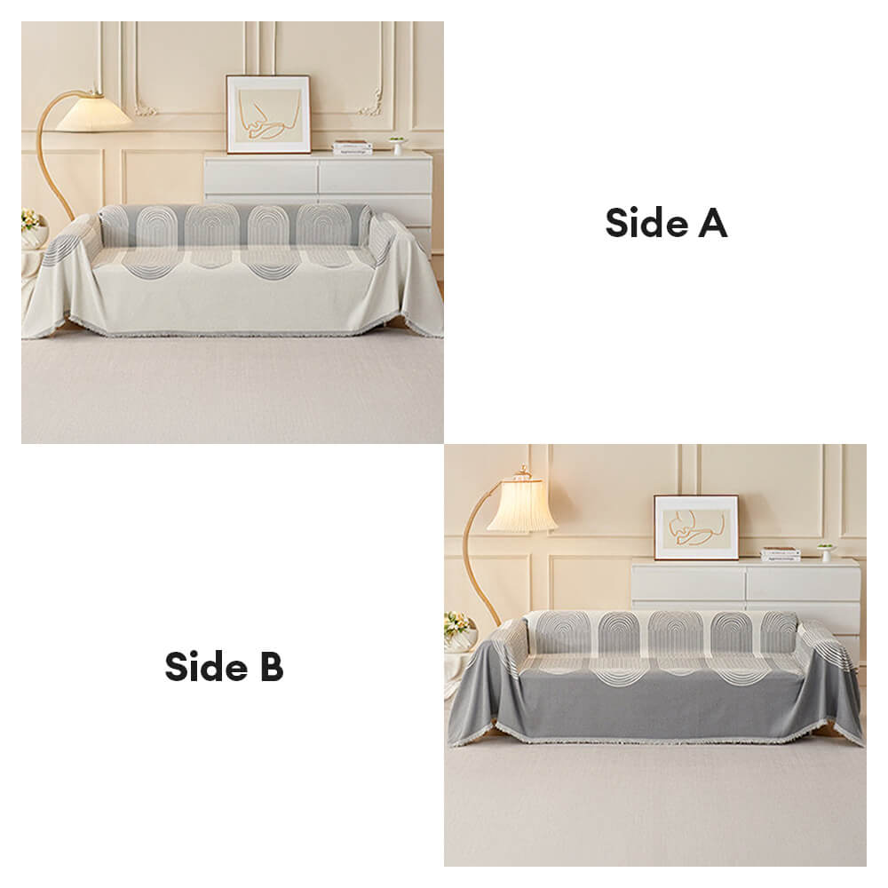 Copertura per divano in chenille reversibile con motivo geometrico