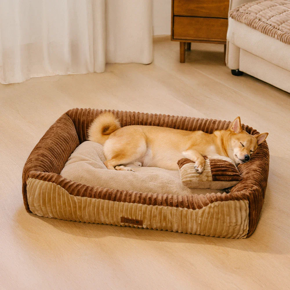 Letto per cani in flanella a blocchi di colore vintage con cuscino rimovibile – CozyRest
