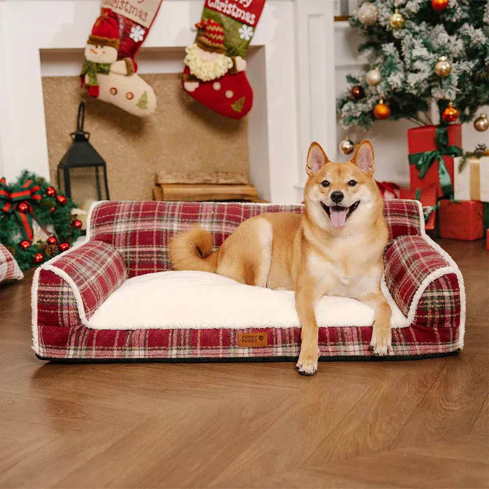 Letto per cani a cuscino morbido e lavabile con stampa tartan vintage - Chris-Nook