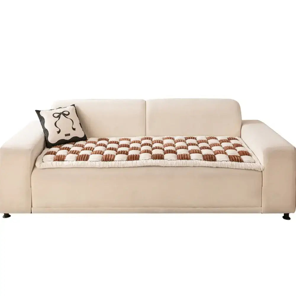 Coperta per cani in cotone peloso a forma quadrata a grandi quadri color crema