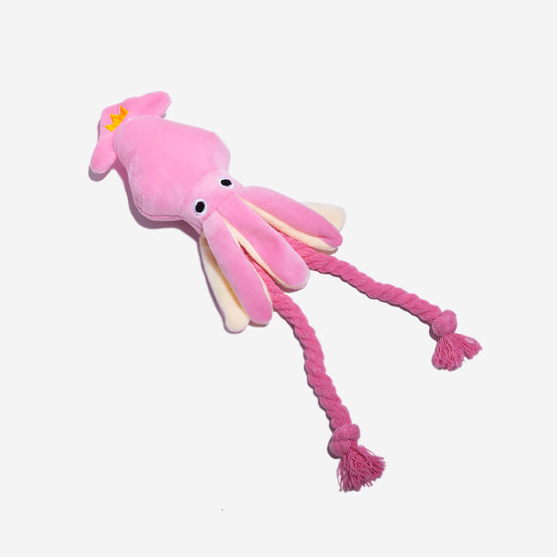 Giocattolo per cani in peluche con stridore di calamari rosa