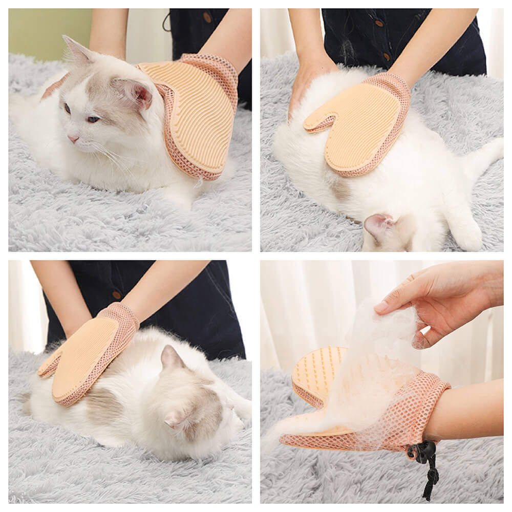 Guanto da toelettatura con spazzola galleggiante per animali domestici a doppio lato in silicone