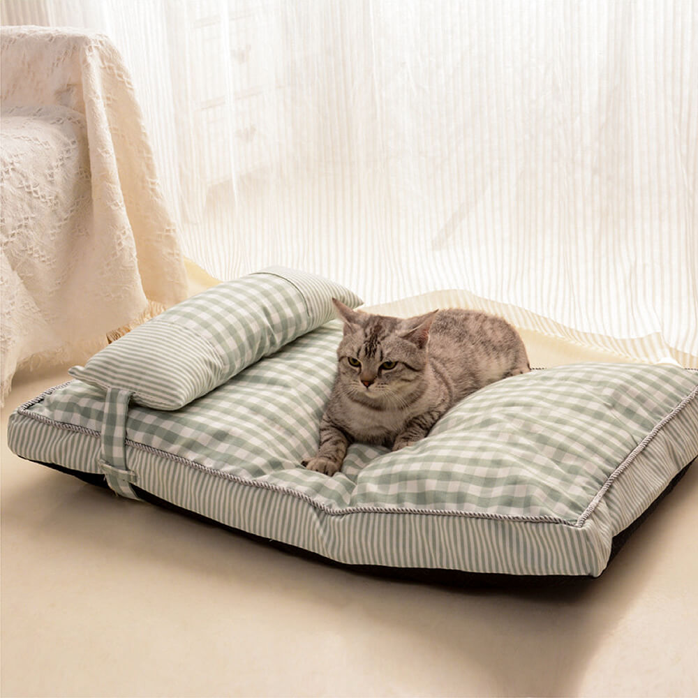 Cuccia lavabile per cani e gatti con motivo a quadretti alla moda e cuscino
