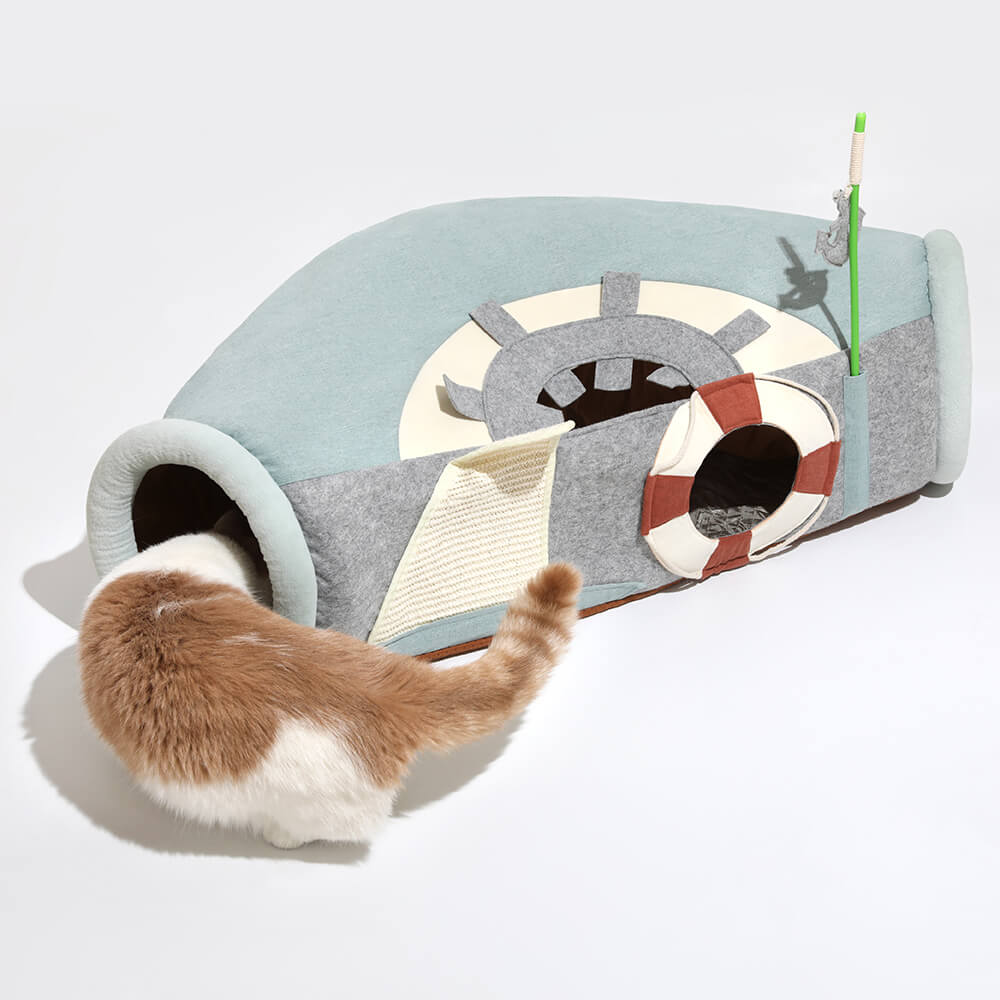 Tubo pieghevole UFO per nave con letto a tunnel per gatti con sfera tiragraffi