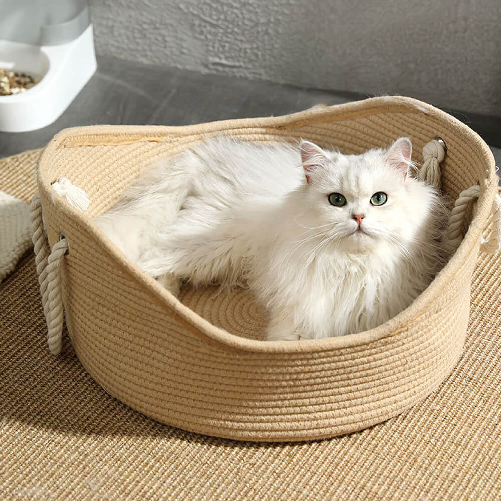 Cuccia per gatti in vimini per animali domestici, resistente, in paglia, realizzata a mano